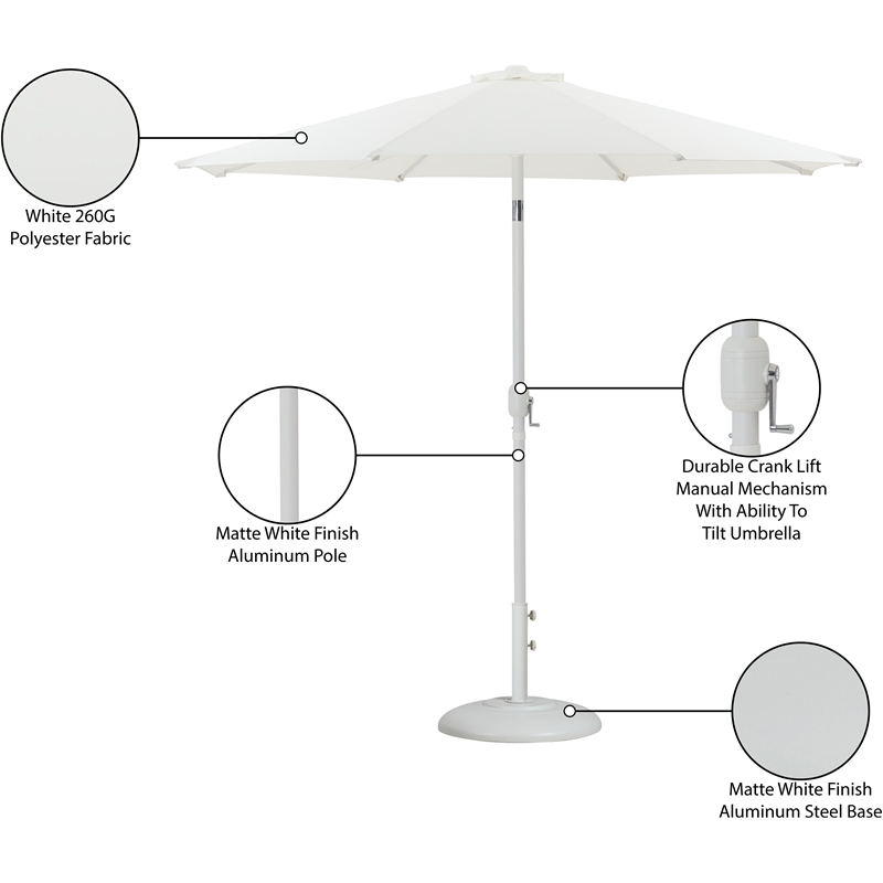 Meridian Furniture Fiji White Polyester Patio Umbrella with Base Set