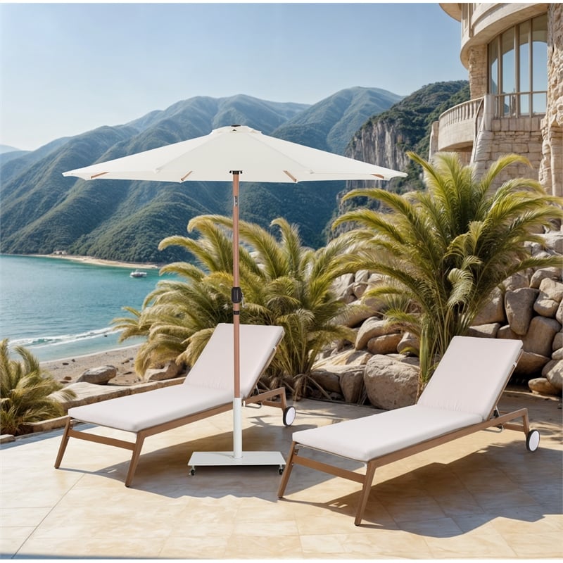 Meridian Furniture Fiji White Polyester Patio Umbrella with Base Set