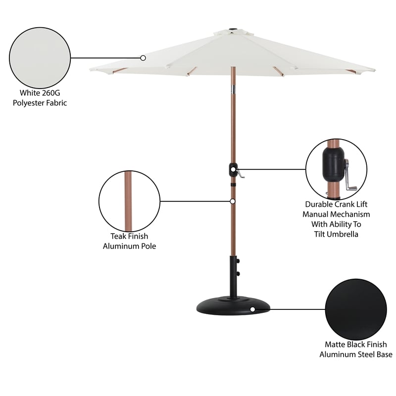 Meridian Furniture Fiji White Polyester Patio Umbrella with Base Set