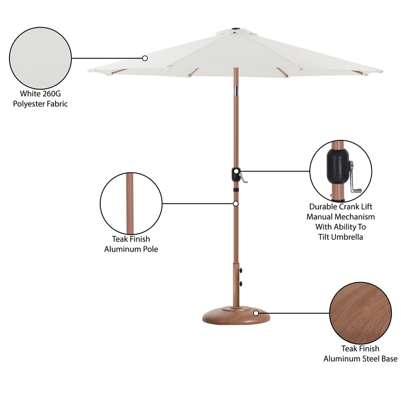 Meridian Furniture Fiji White Polyester Patio Umbrella with Base Set