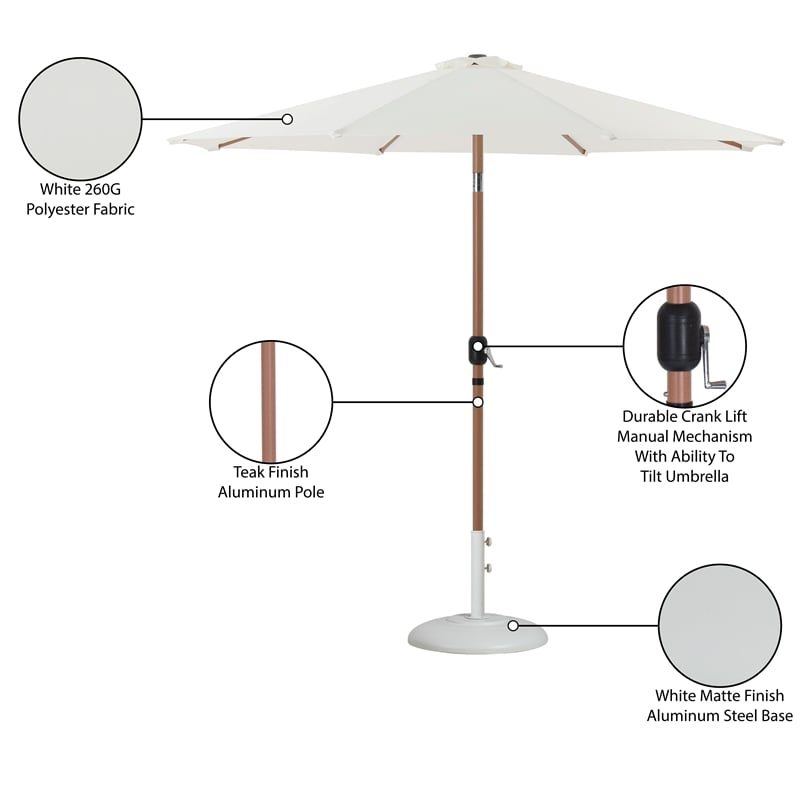 Meridian Furniture Fiji White Polyester Patio Umbrella with Base Set