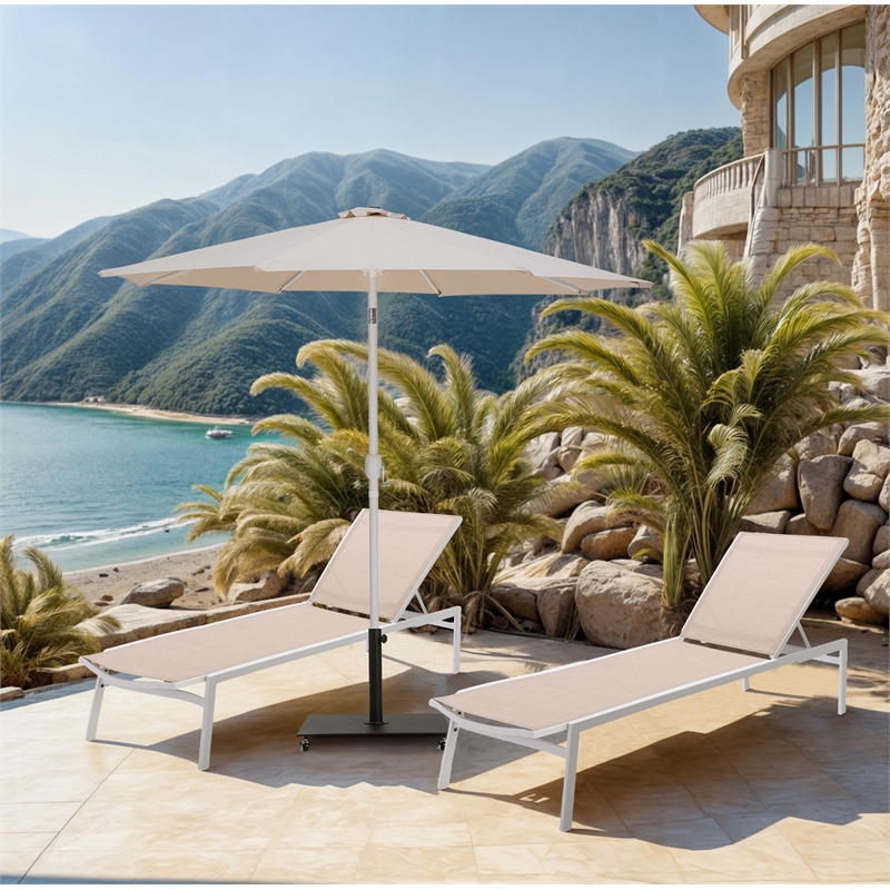 Meridian Furniture Fiji Beige Polyester Patio Umbrella with Base Set