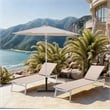 Meridian Furniture Fiji Beige Polyester Patio Umbrella with Base Set