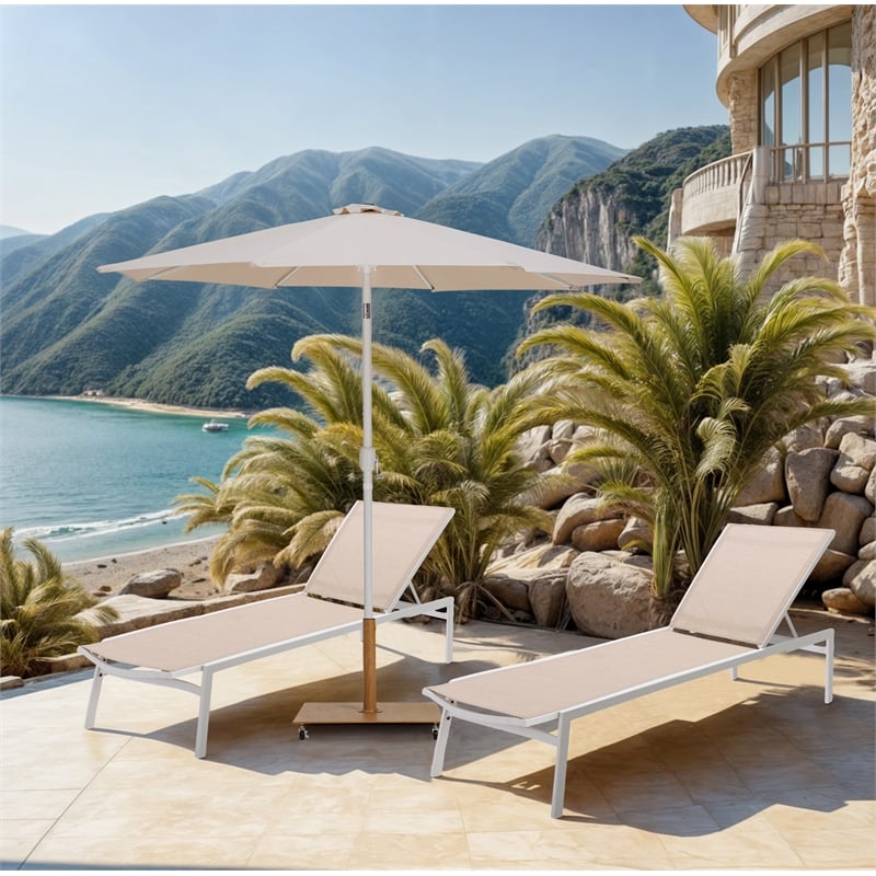 Meridian Furniture Fiji Beige Polyester Patio Umbrella with Base Set