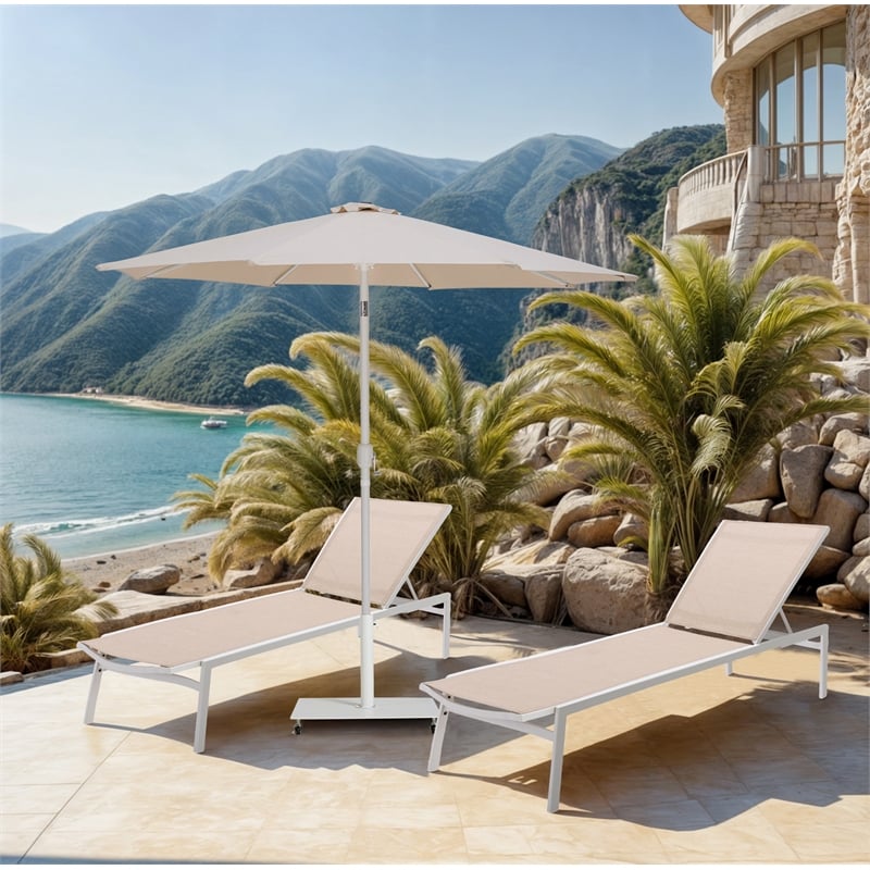 Meridian Furniture Fiji Beige Polyester Patio Umbrella with Base Set