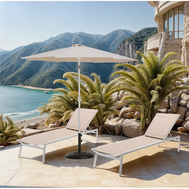 Meridian Furniture Fiji Beige Polyester Patio Umbrella with Base Set