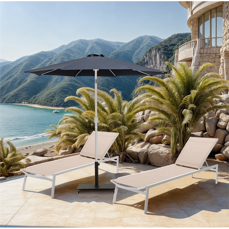 Meridian Furniture Fiji Grey Polyester Patio Umbrella with Base Set