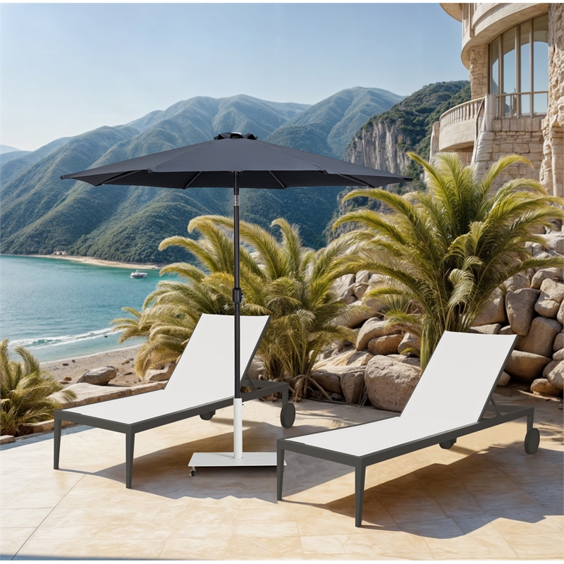 Meridian Furniture Fiji Grey Polyester Patio Umbrella with Base Set