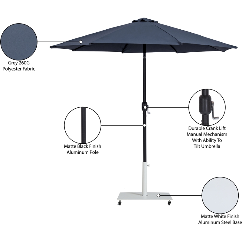 Meridian Furniture Fiji Grey Polyester Patio Umbrella with Base Set