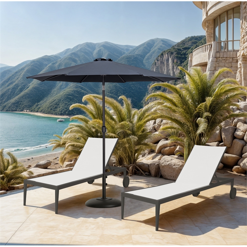 Meridian Furniture Fiji Grey Polyester Patio Umbrella with Base Set