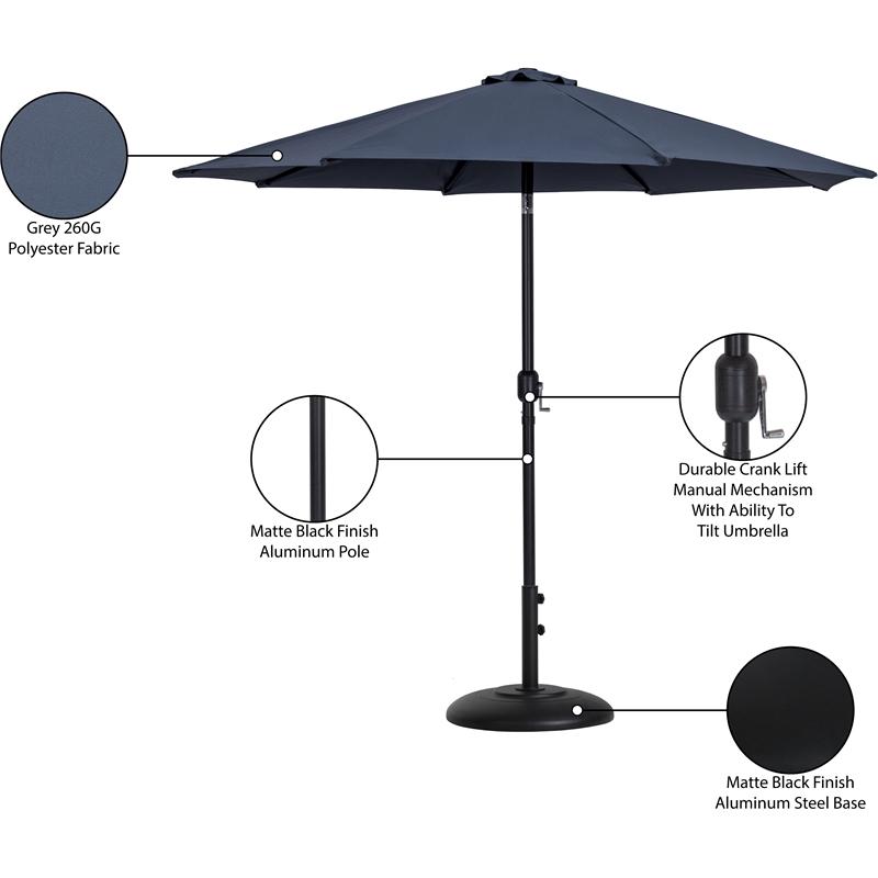 Meridian Furniture Fiji Grey Polyester Patio Umbrella with Base Set