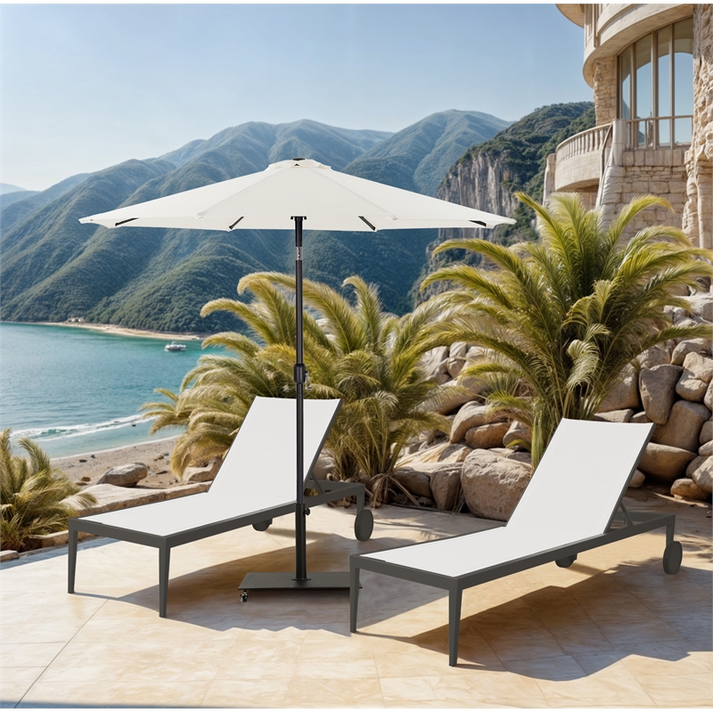 Meridian Furniture Fiji White Polyester Patio Umbrella with Base Set