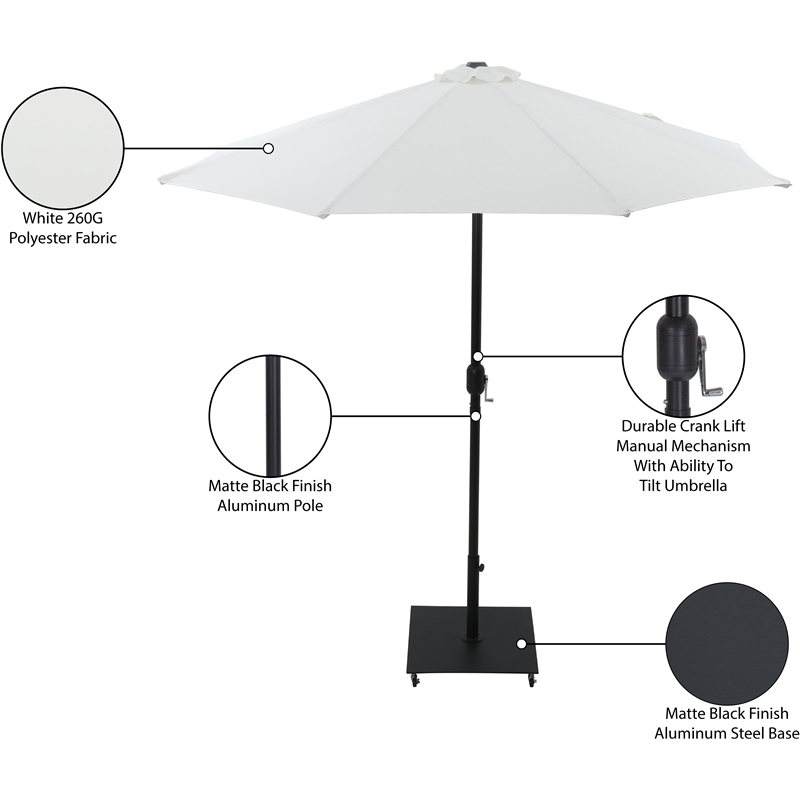 Meridian Furniture Fiji White Polyester Patio Umbrella with Base Set