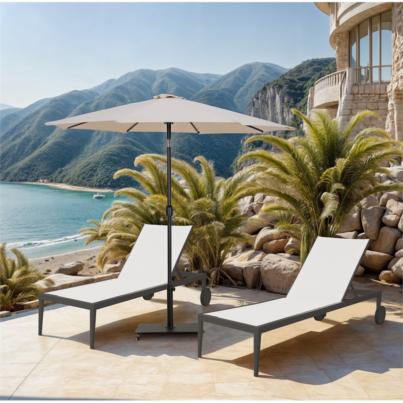 Meridian Furniture Fiji Beige Polyester Patio Umbrella with Base Set