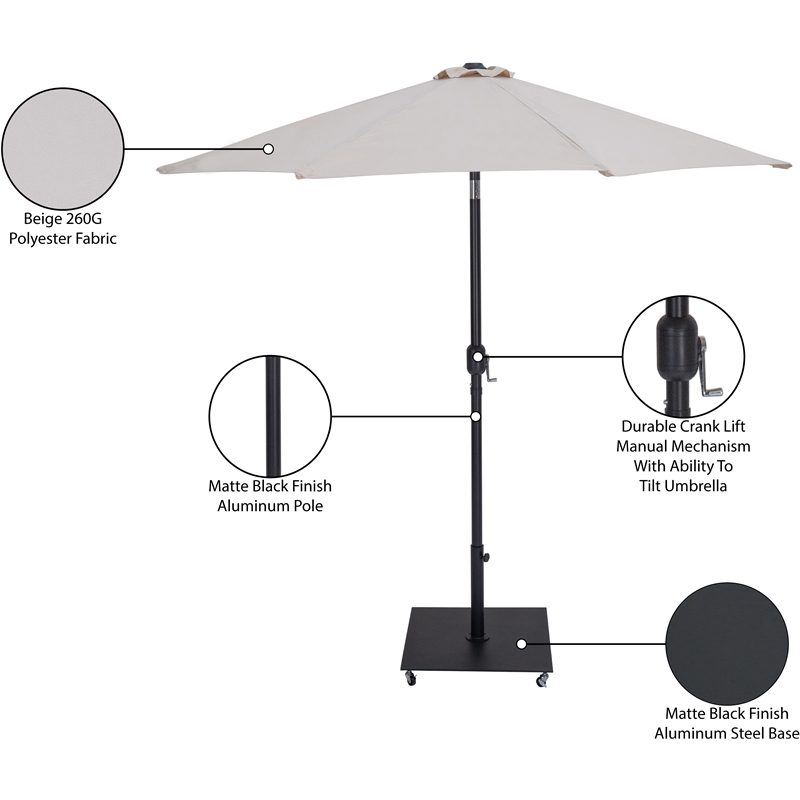 Meridian Furniture Fiji Beige Polyester Patio Umbrella with Base Set