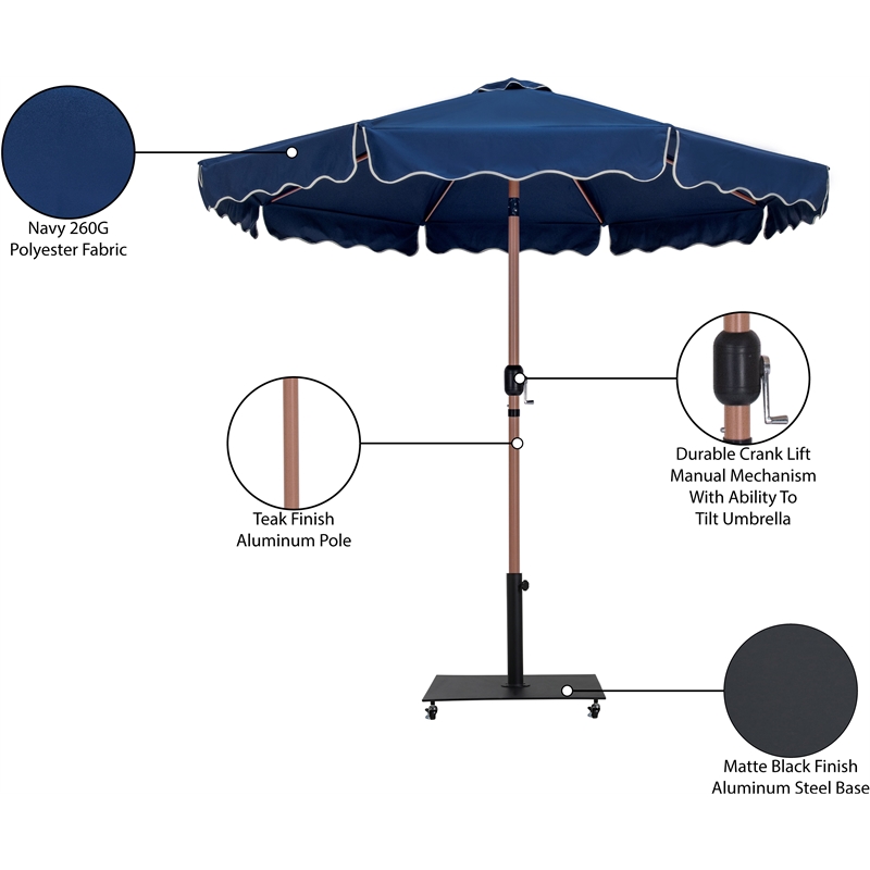 Meridian Furniture Amalfi Navy Polyester Patio Umbrella with Base Set