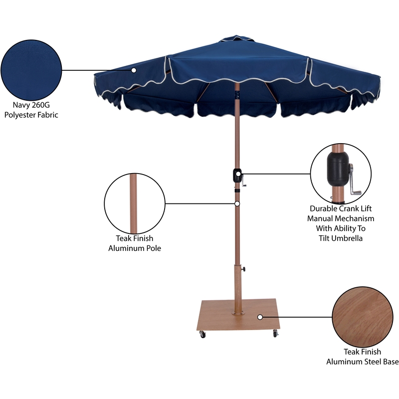Meridian Furniture Amalfi Navy Polyester Patio Umbrella with Base Set
