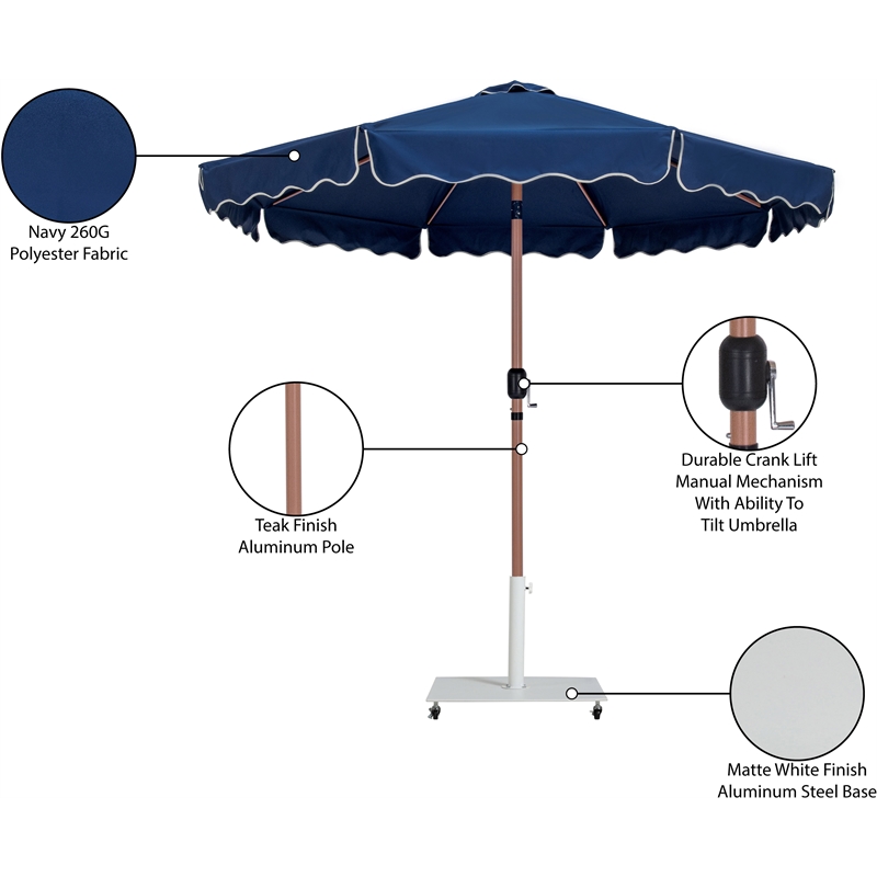 Meridian Furniture Amalfi Navy Polyester Patio Umbrella with Base Set