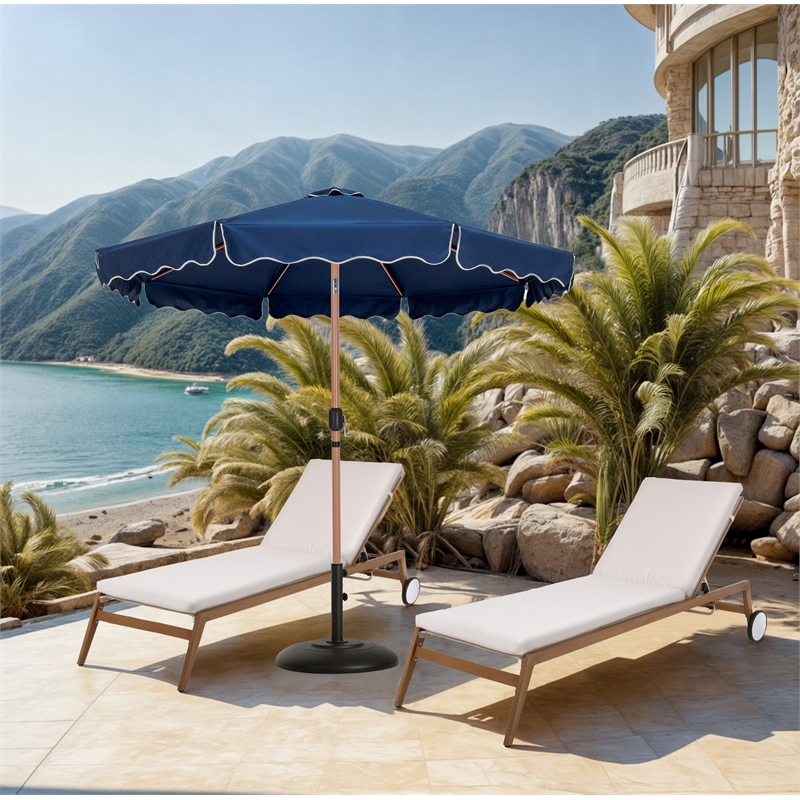 Meridian Furniture Amalfi Navy Polyester Patio Umbrella with Base Set