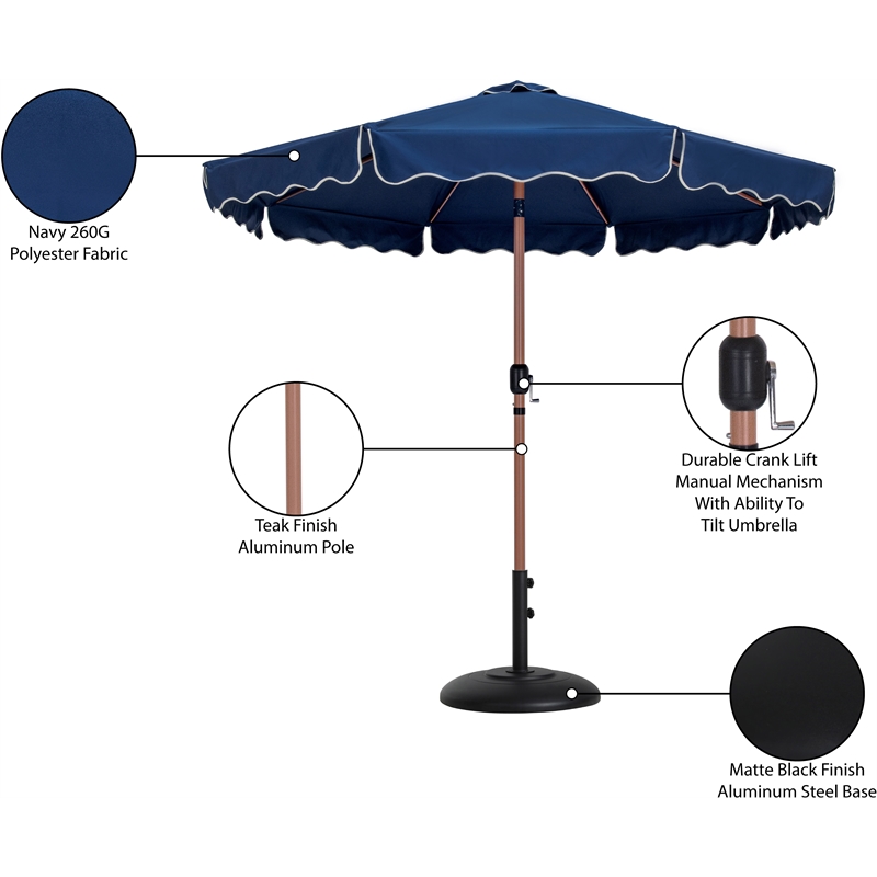 Meridian Furniture Amalfi Navy Polyester Patio Umbrella with Base Set