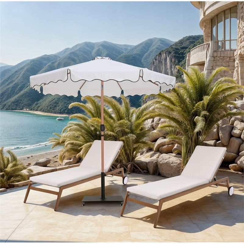Meridian Furniture Amalfi White Polyester Patio Umbrella with Base Set