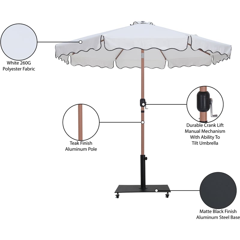 Meridian Furniture Amalfi White Polyester Patio Umbrella with Base Set