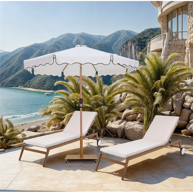Meridian Furniture Amalfi White Polyester Patio Umbrella with Base Set