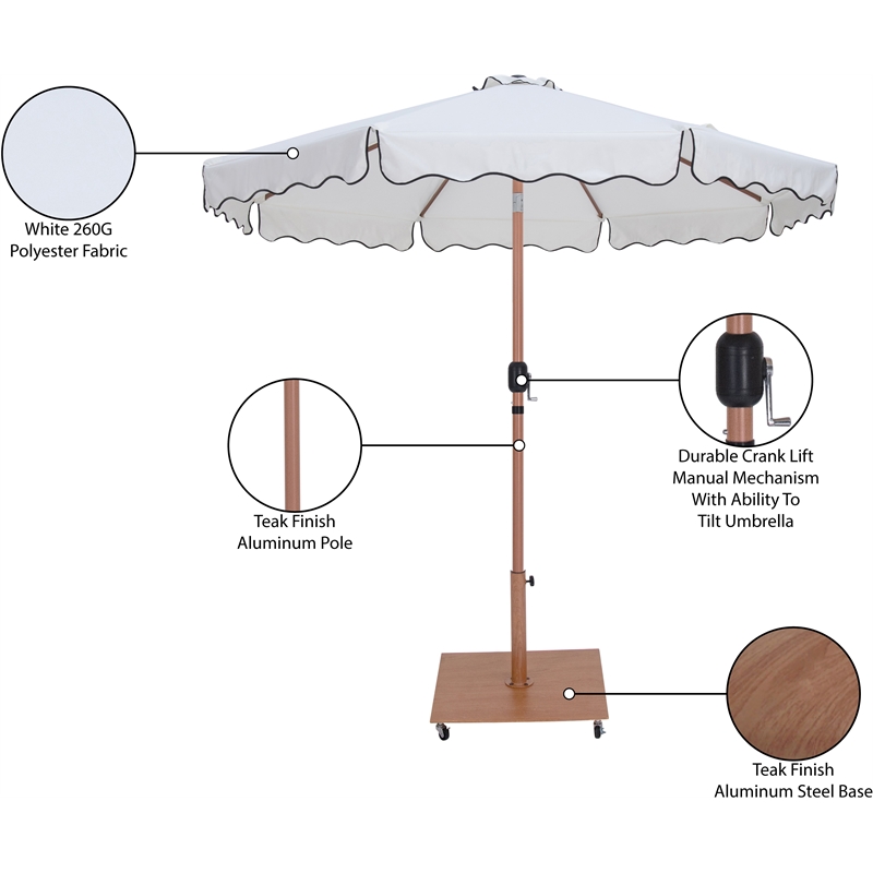 Meridian Furniture Amalfi White Polyester Patio Umbrella with Base Set