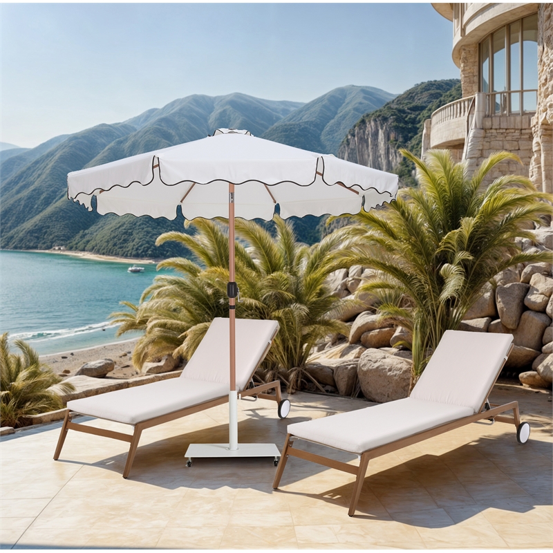 Meridian Furniture Amalfi White Polyester Patio Umbrella with Base Set