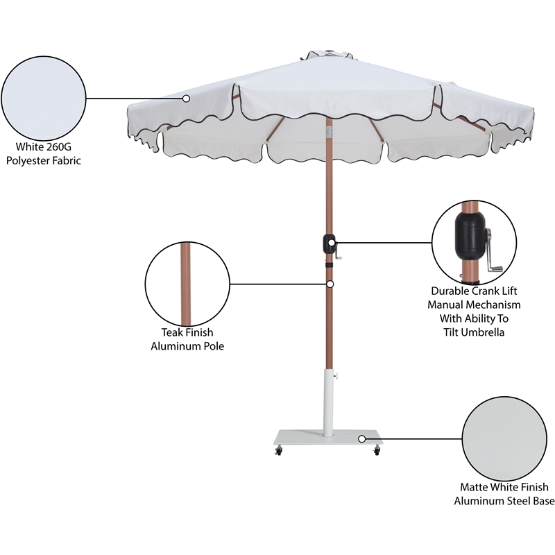 Meridian Furniture Amalfi White Polyester Patio Umbrella with Base Set