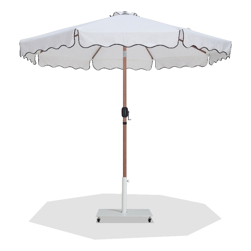 Meridian Furniture Amalfi White Polyester Patio Umbrella with Base Set