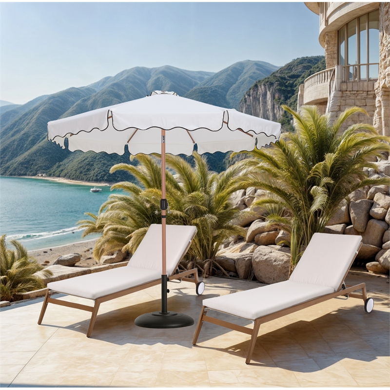 Meridian Furniture Amalfi White Polyester Patio Umbrella with Base Set