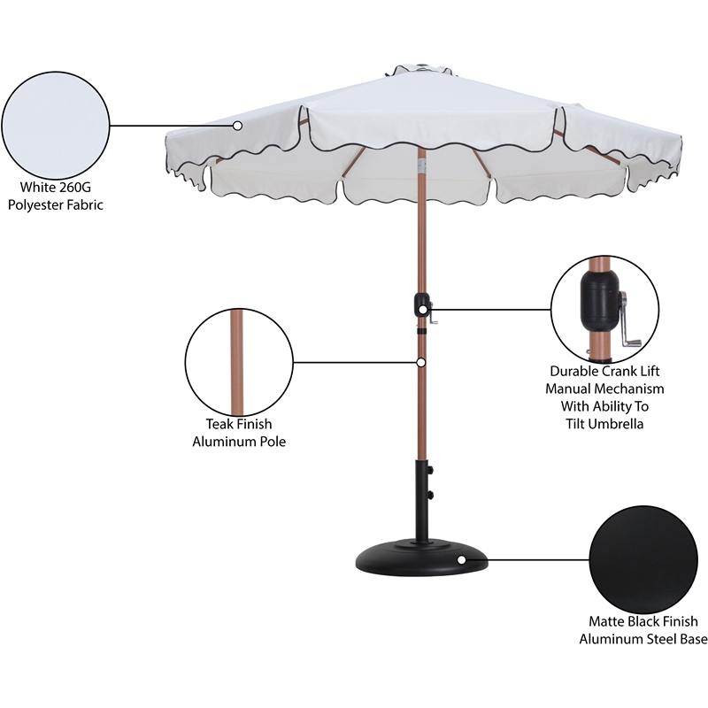 Meridian Furniture Amalfi White Polyester Patio Umbrella with Base Set