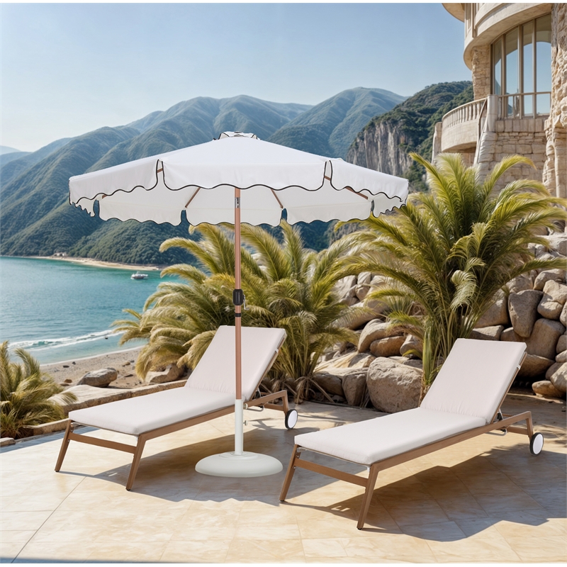 Meridian Furniture Amalfi White Polyester Patio Umbrella with Base Set