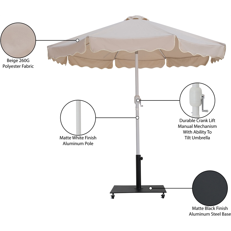 Meridian Furniture Amalfi Beige Polyester Patio Umbrella with Base Set