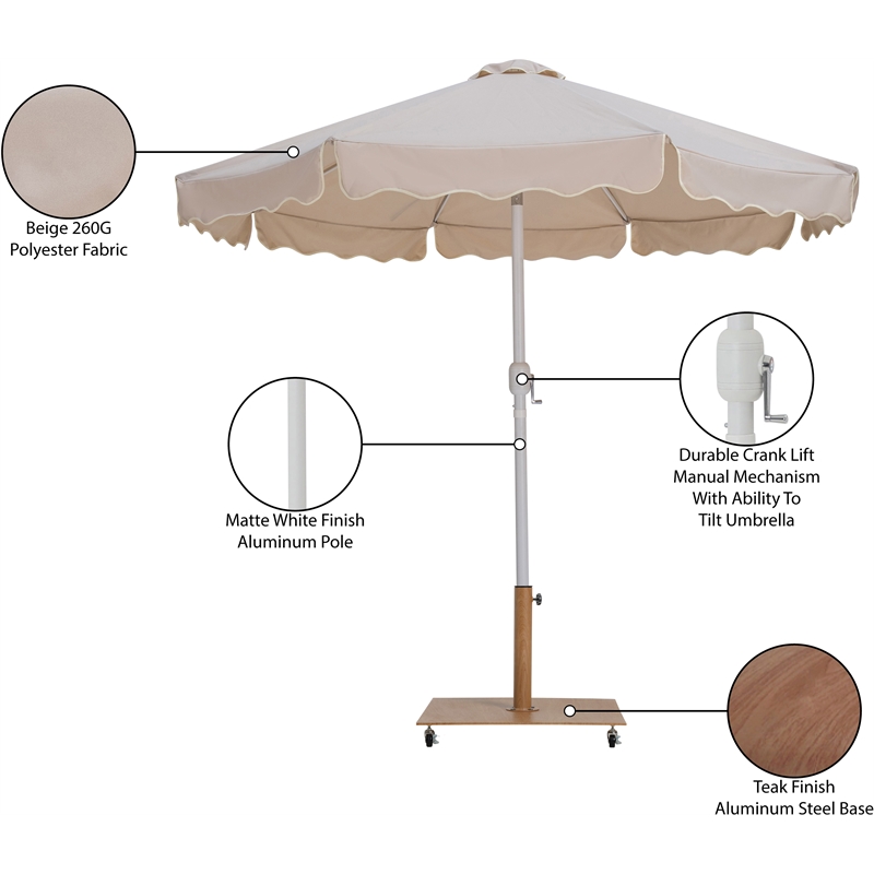 Meridian Furniture Amalfi Beige Polyester Patio Umbrella with Base Set