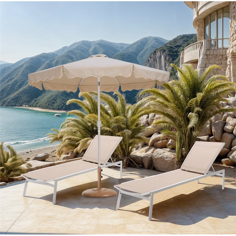 Meridian Furniture Amalfi Beige Polyester Patio Umbrella with Base Set