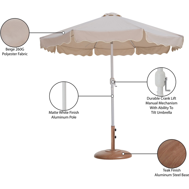 Meridian Furniture Amalfi Beige Polyester Patio Umbrella with Base Set