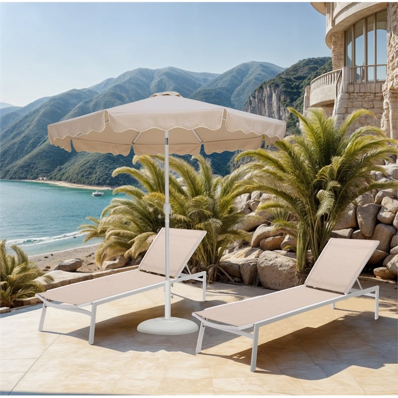 Meridian Furniture Amalfi Beige Polyester Patio Umbrella with Base Set