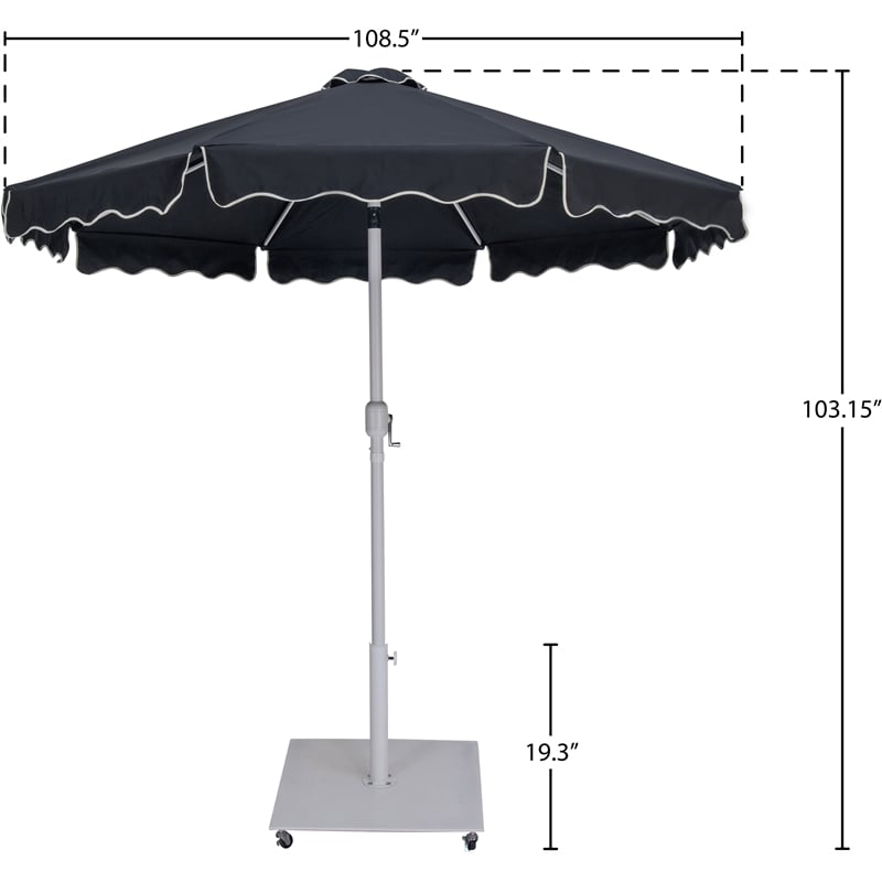 Meridian Furniture Amalfi Black Polyester Patio Umbrella with Base Set