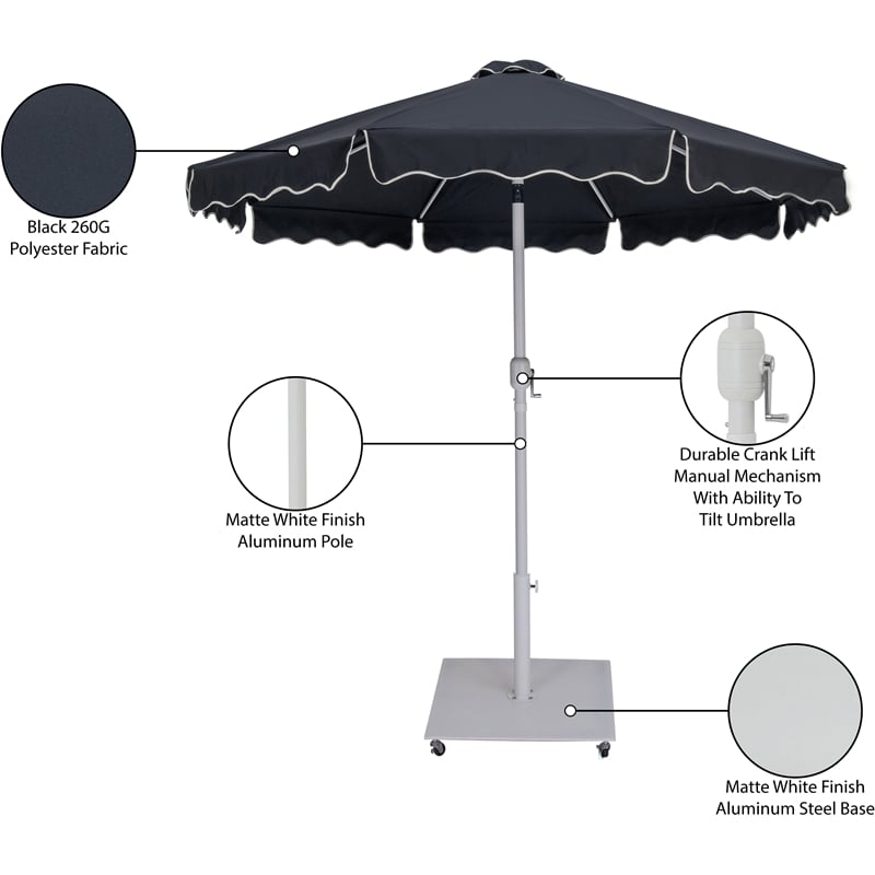 Meridian Furniture Amalfi Black Polyester Patio Umbrella with Base Set