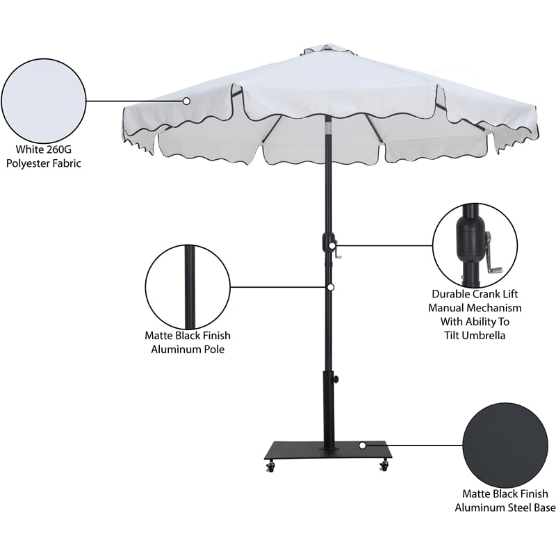 Meridian Furniture Amalfi White Polyester Patio Umbrella with Base Set