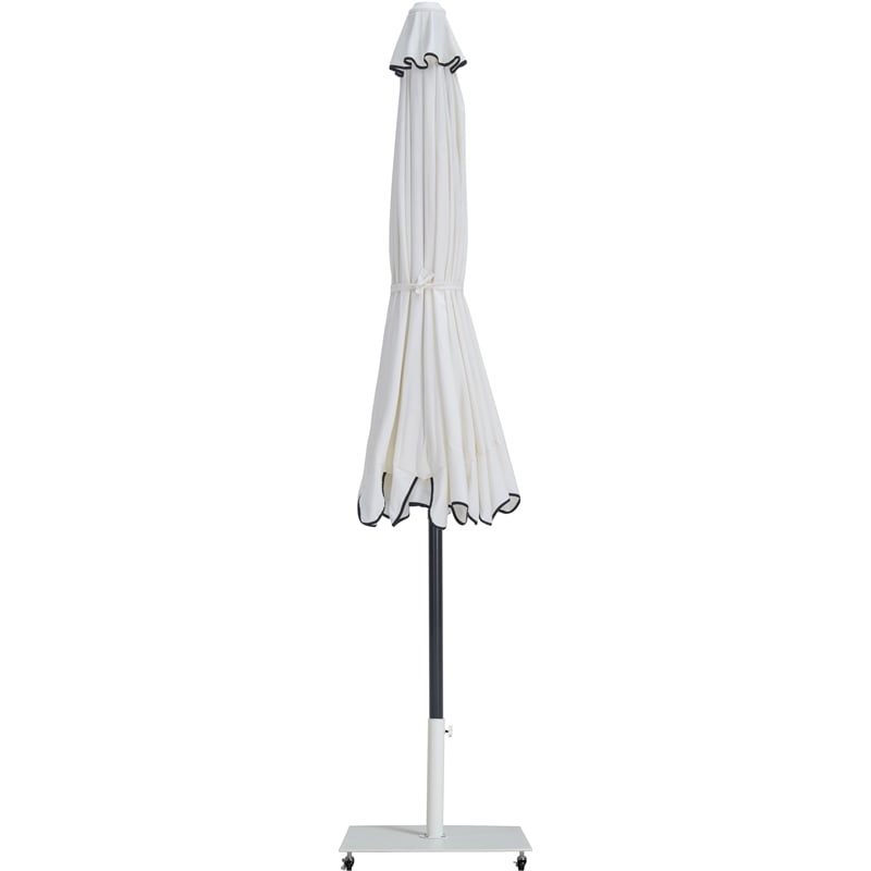 Meridian Furniture Amalfi White Polyester Patio Umbrella with Base Set