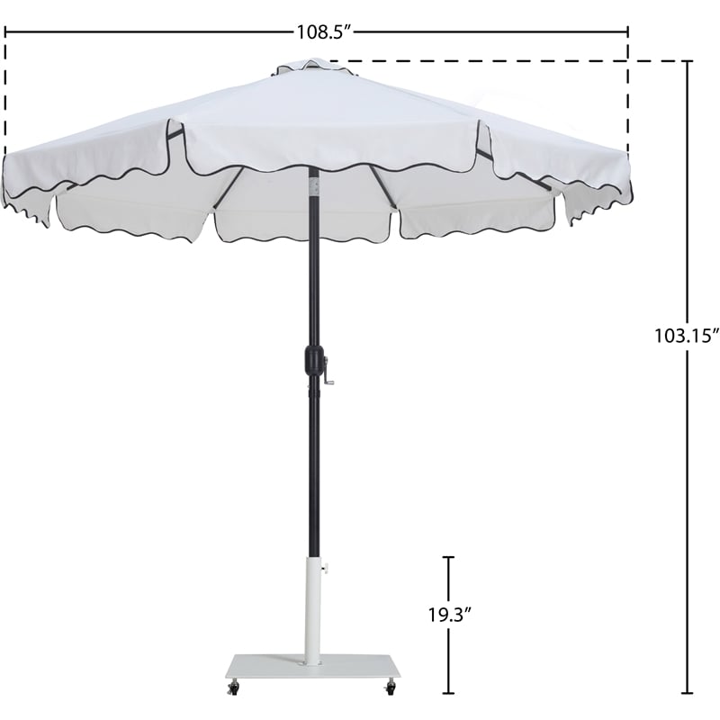 Meridian Furniture Amalfi White Polyester Patio Umbrella with Base Set