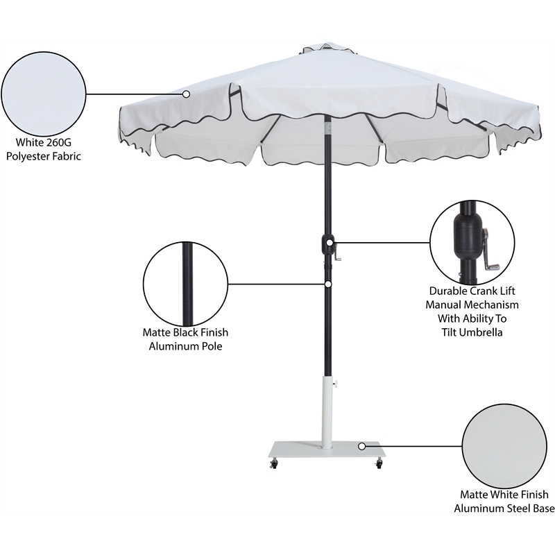 Meridian Furniture Amalfi White Polyester Patio Umbrella with Base Set