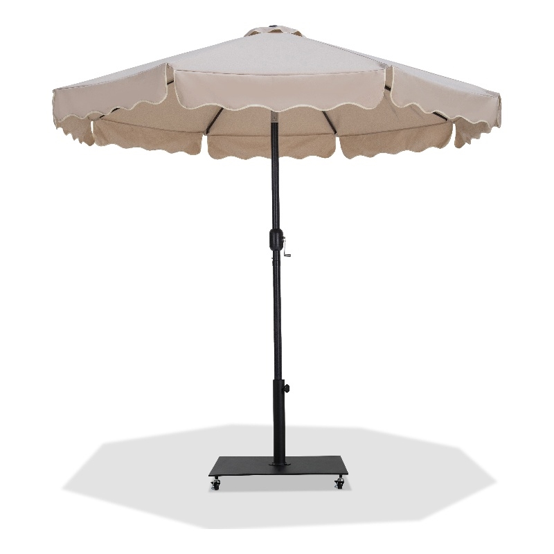 Meridian Furniture Amalfi Beige Polyester Patio Umbrella with Base Set