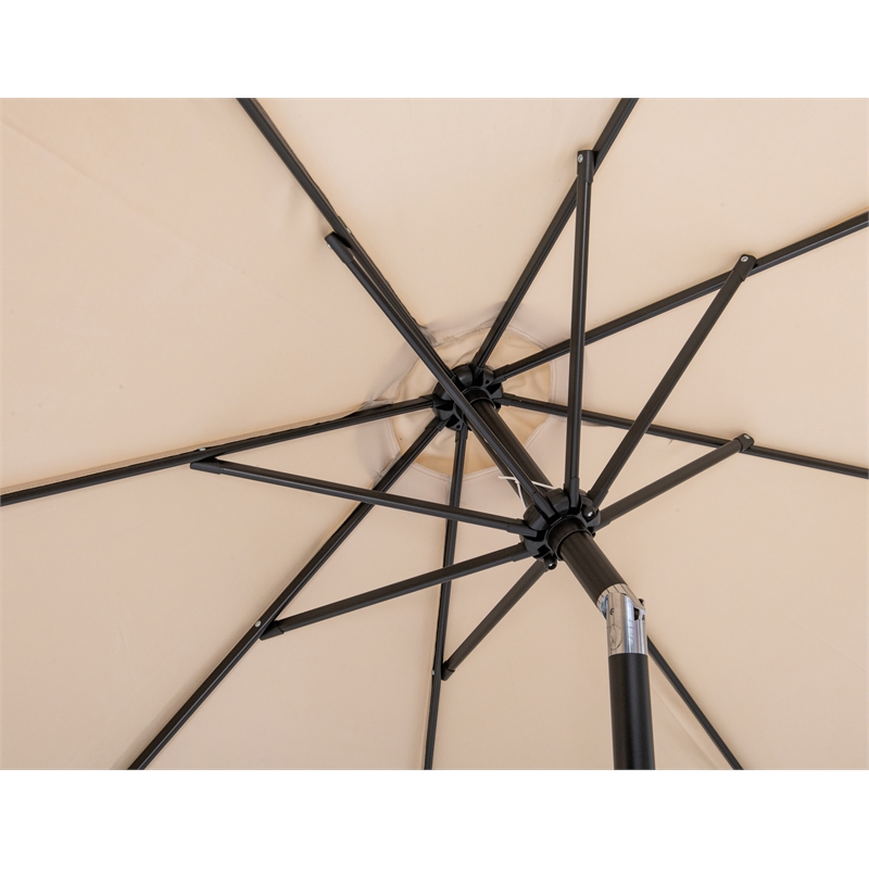 Meridian Furniture Amalfi Beige Polyester Patio Umbrella with Base Set