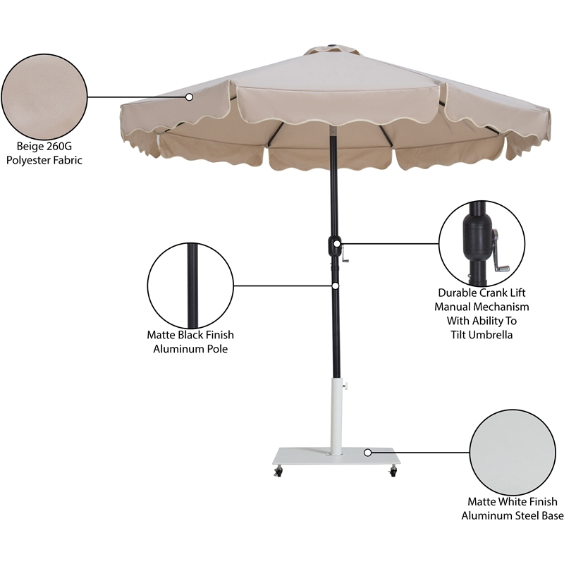 Meridian Furniture Amalfi Beige Polyester Patio Umbrella with Base Set