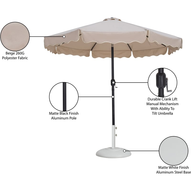 Meridian Furniture Amalfi Beige Polyester Patio Umbrella with Base Set