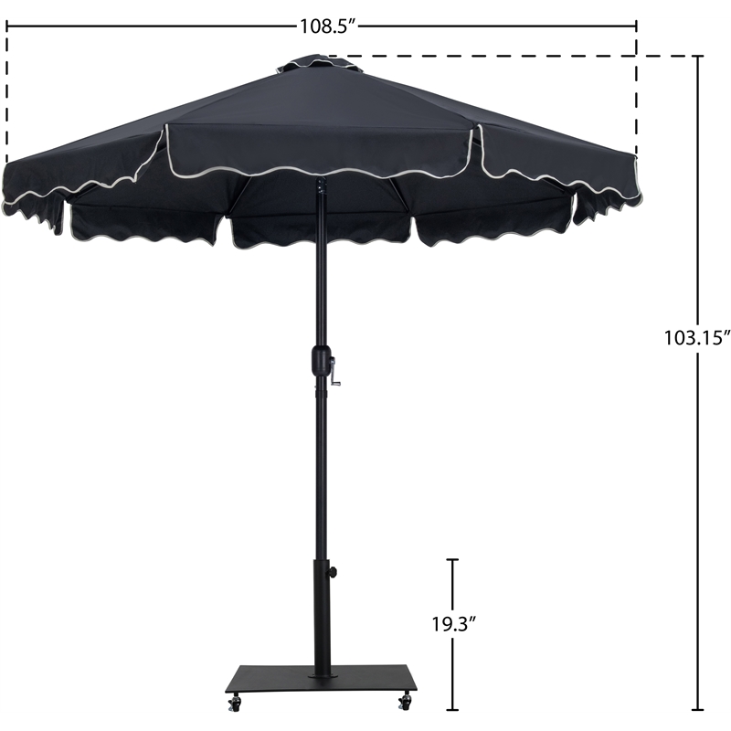 Meridian Furniture Amalfi Black Polyester Patio Umbrella with Base Set